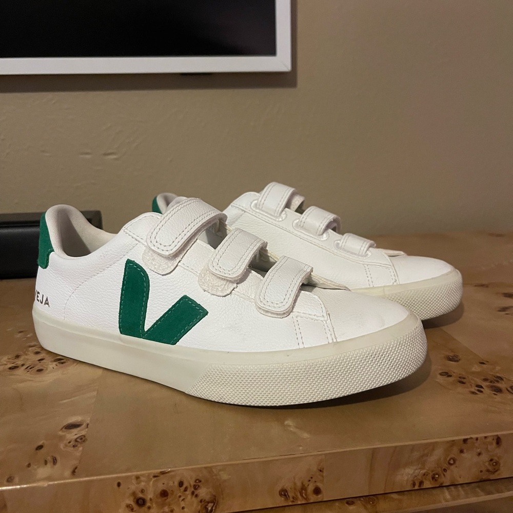 Veja White Sneakers with Green V Logo